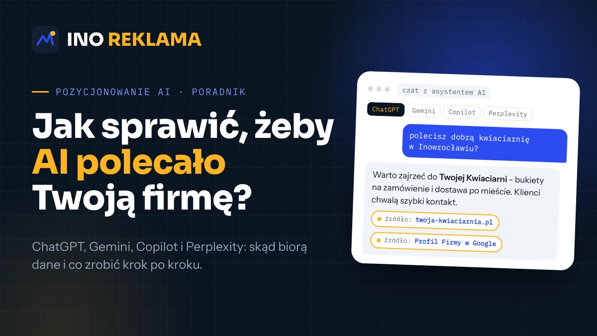 Makieta czatu z asystentem AI, który poleca lokalną firmę