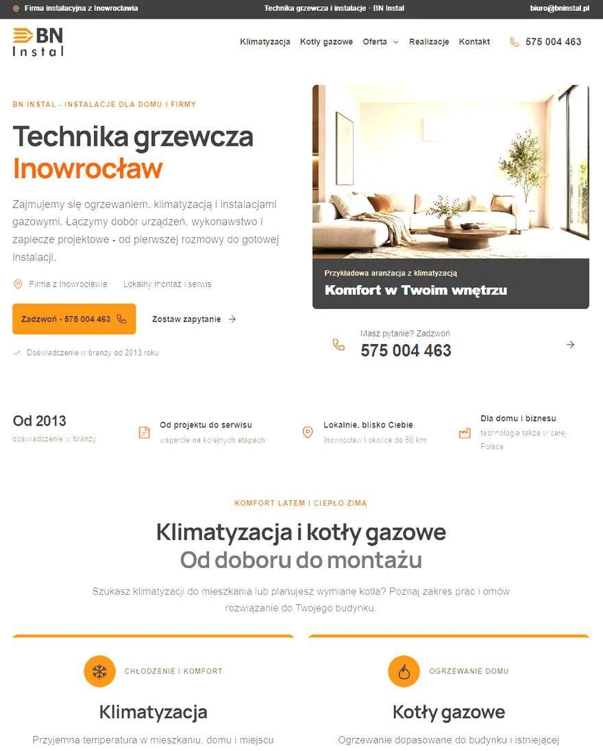 Strona firmy BN Instal - klimatyzacja, pompy ciepła i gaz płynny w Inowrocławiu