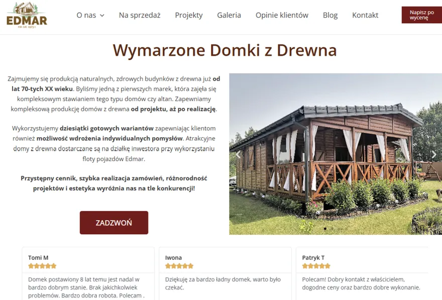 Strona producenta domków z drewna EDMAR