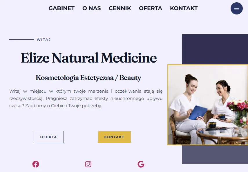 Strona gabinetu kosmetologii estetycznej Elize Natural Medicine