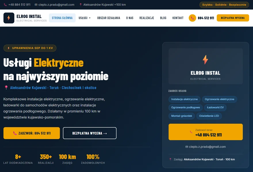 Strona firmy elektrycznej ELROG INSTAL z Aleksandrowa Kujawskiego