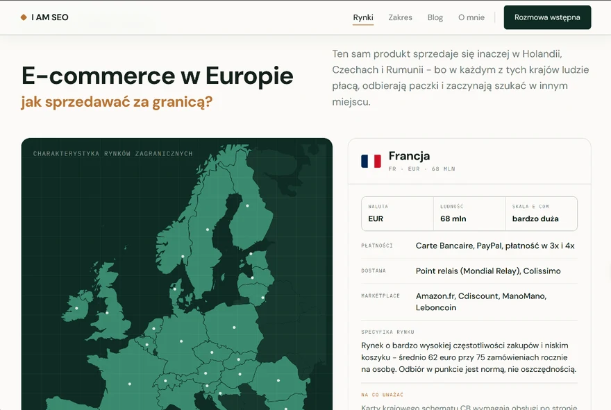 Strona IAMSEO.PL - poradnik e-commerce w Europie