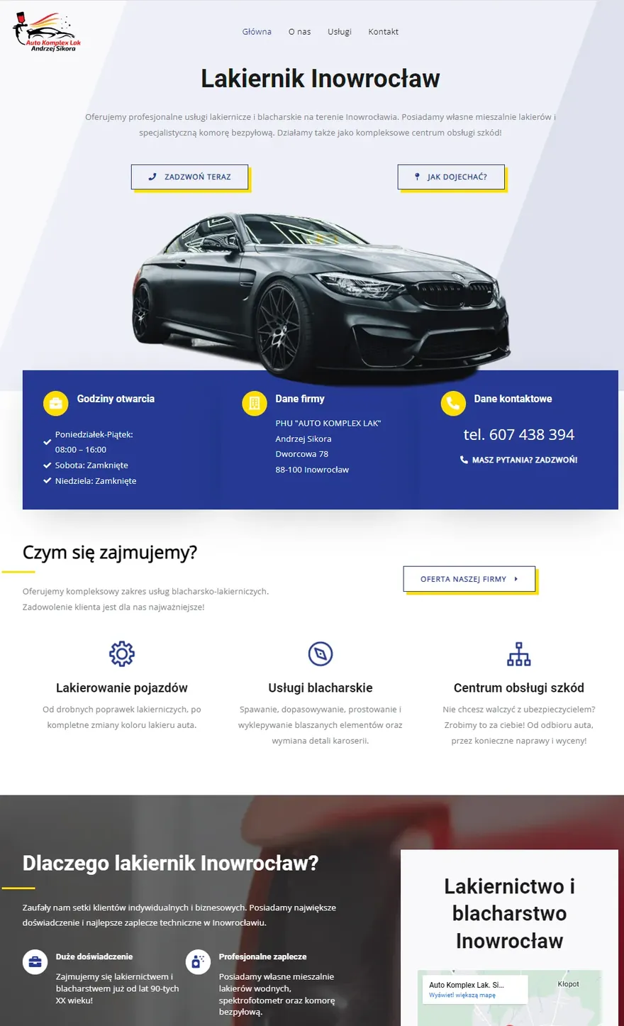Strona lakierni samochodowej Auto Komplex Lak w Inowrocławiu