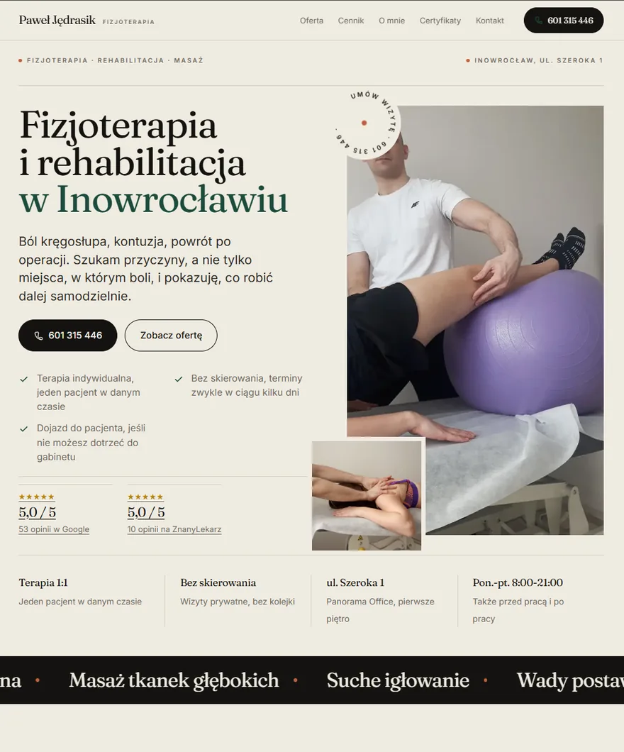 Strona gabinetu fizjoterapii Pawła Jędrasika w Inowrocławiu
