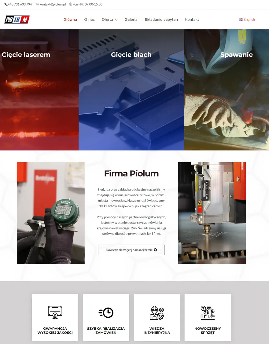 Strona firmy Piolum - cięcie laserem, gięcie blach, spawanie