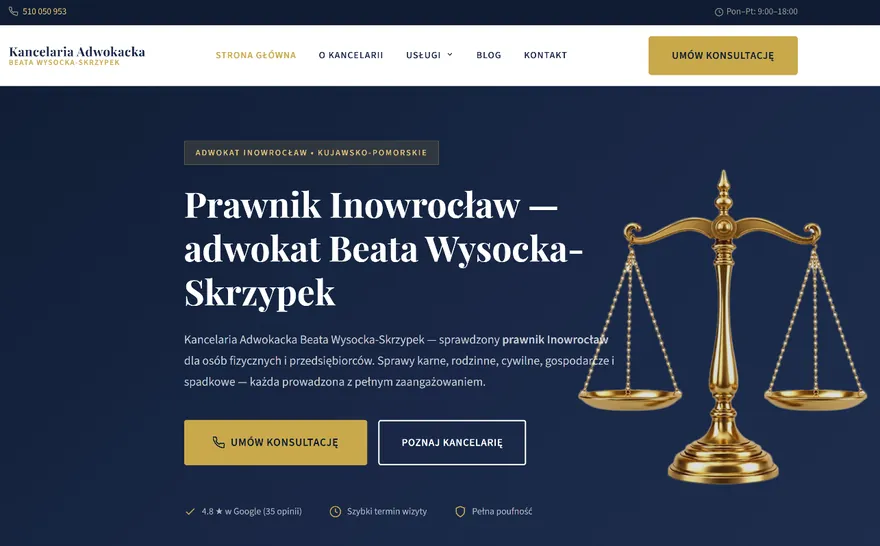 Strona główna kancelarii adwokackiej Beaty Wysockiej-Skrzypek